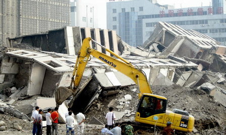 Once landmark tower brought down in planned explosion