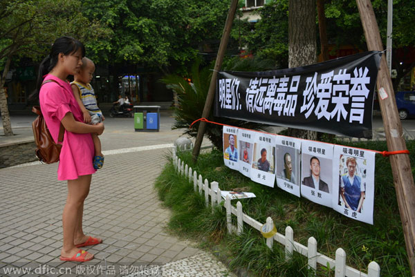 Flaming celebrity photos highlight anti-drug campaign