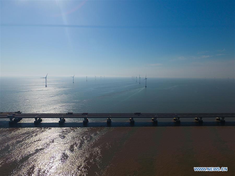 Aerial view of China's first offshore wind farm