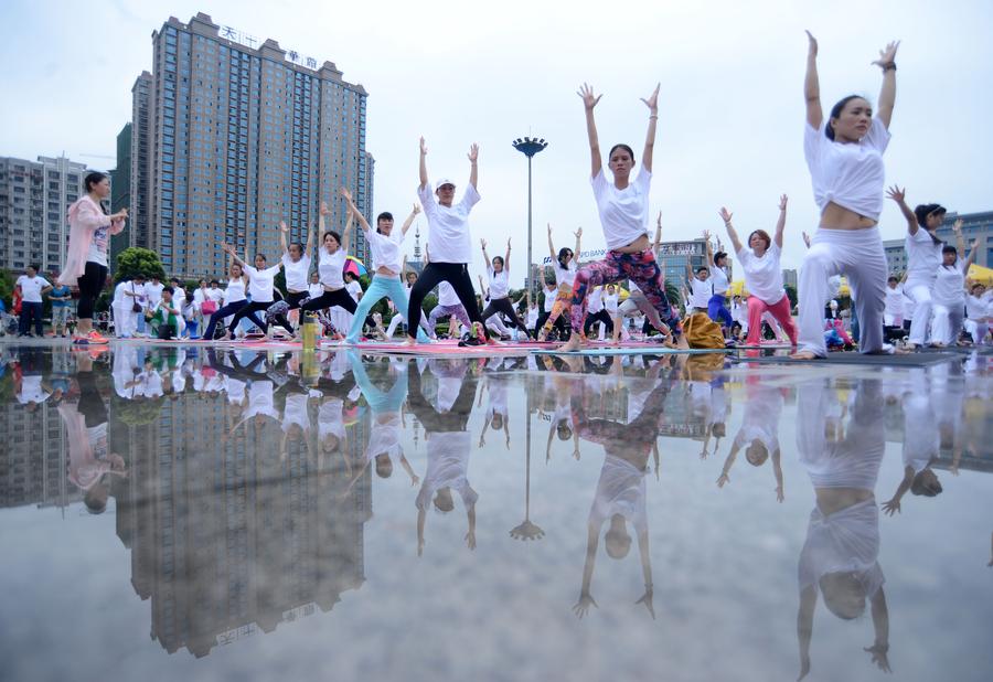 People practice yoga in Hunan