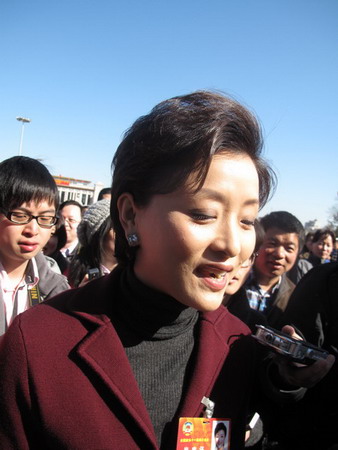 全國(guó)政協(xié)委員楊瀾接受記者采訪