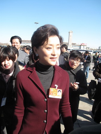 全國(guó)政協(xié)委員楊瀾接受記者采訪
