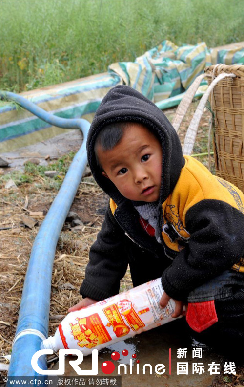 云南遭遇大旱 焦渴無奈地縫覓水(組圖)