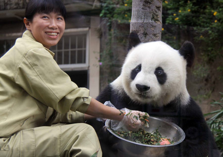 亞運(yùn)會(huì)吉祥物“盼盼”原型巴斯福州過(guò)“百歲”生日