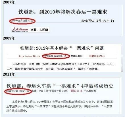 媒體歷數(shù)鐵道部解決一票難求時間表 說法年年變