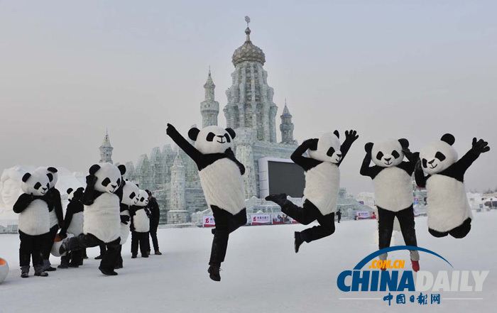 哈爾濱冰雪大世界 “大熊貓”憨態可掬