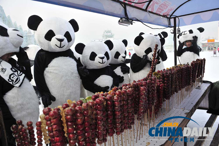 哈爾濱冰雪大世界 “大熊貓”憨態可掬