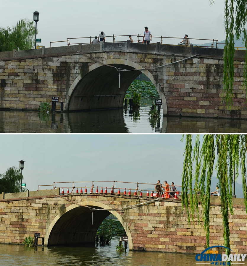 杭州西泠橋被撞石橋欄修復如初