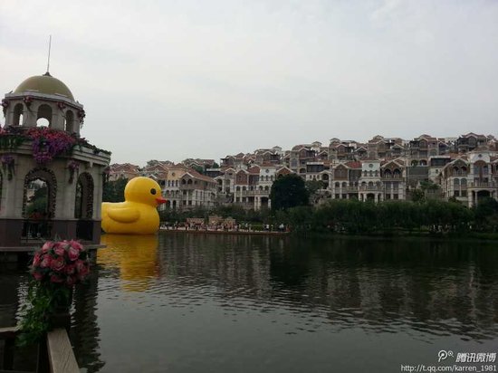 泉州鯉湖現15米高“大黃鴨” 市民紛紛拍照留戀