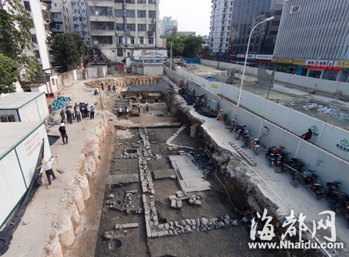福州屏山地鐵考古現明清古宅地基建筑 結構完整