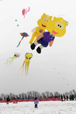 第30屆濰坊國際風箏會開幕 海內外風箏高手雪上競賽