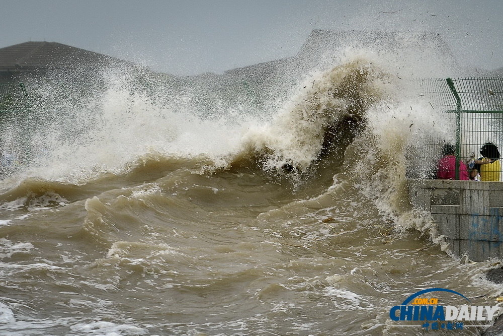 浙江海寧：高潮位達(dá)6.60米“回頭潮”席卷錢塘江鹽倉(cāng)一帶 打翻數(shù)百名游客