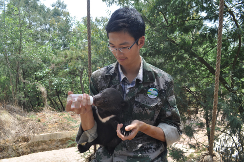 小熊被棄 人類奶爸用心呵護它