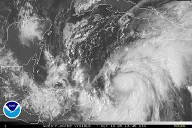 A satellite image of Hurricane Wilma, October 18, 2005.