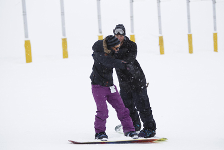Paris Hilton's snowboarding lesson