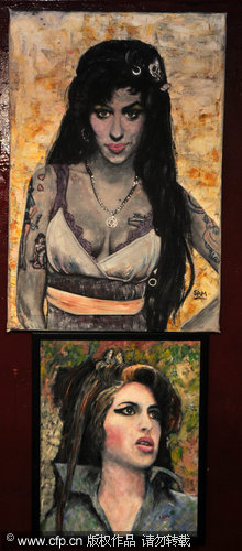 A series of paintings of Amy Winehouse