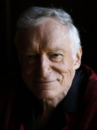 Playboy magazine founder Hugh Hefner poses for a portrait at Playboy mansion