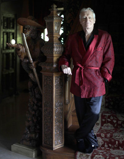 Playboy magazine founder Hugh Hefner poses for a portrait at Playboy mansion