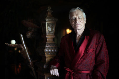 Playboy magazine founder Hugh Hefner poses for a portrait at Playboy mansion