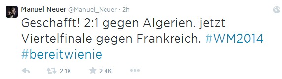 德國2-1勝 眾將紛紛發推各抒己見