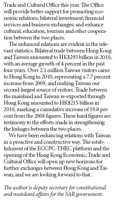Proactive developments in Hong Kong-Taiwan relations