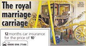 英國(guó)威廉王子密造3米高黃金婚車(chē) 重達(dá)2．5噸（圖）