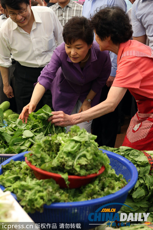 樸槿惠走進(jìn)菜場(chǎng)詢問最新菜價(jià) 關(guān)心民眾生活（組圖）