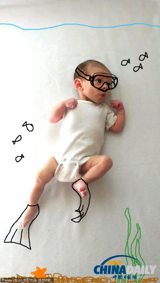 美藝術家創意繪畫制作寶寶萌照