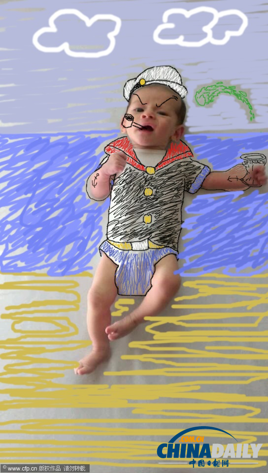 美藝術(shù)家創(chuàng)意繪畫制作寶寶萌照