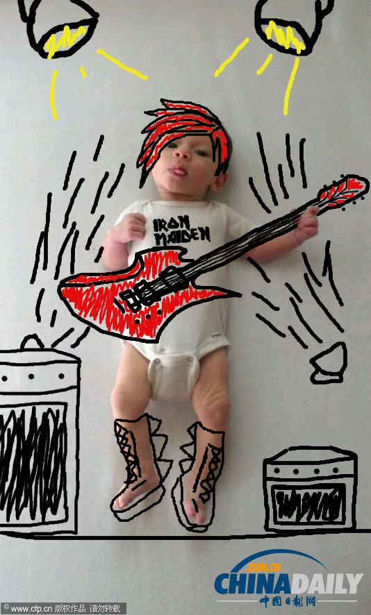 美藝術家創意繪畫制作寶寶萌照