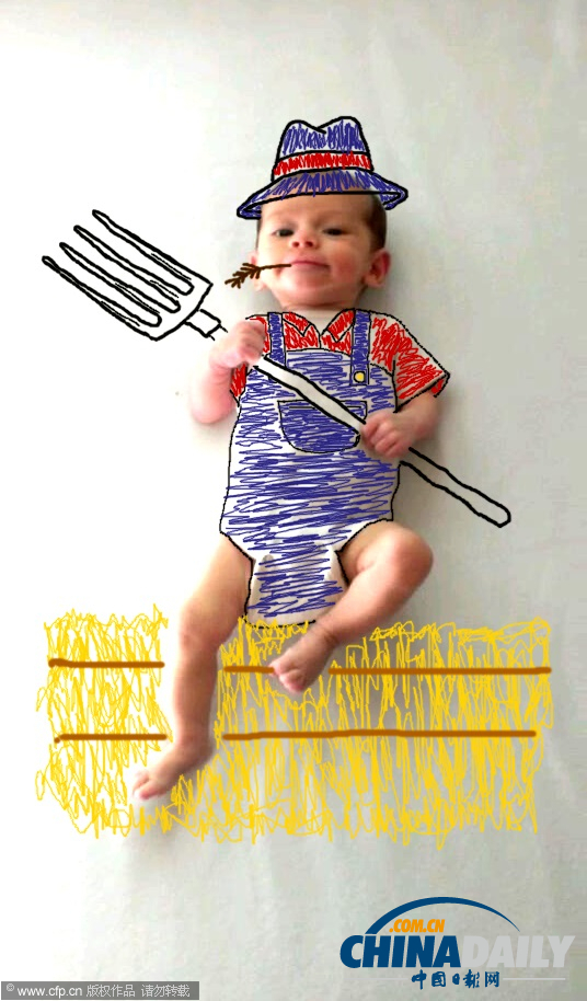 美藝術家創意繪畫制作寶寶萌照