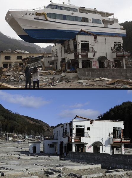 日本地震海嘯一年后恢復對比圖