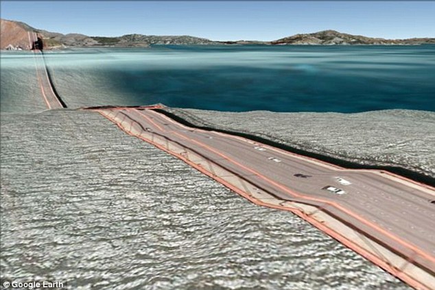 谷歌地球3D照片嚴重失真 金門大橋薄如紙片