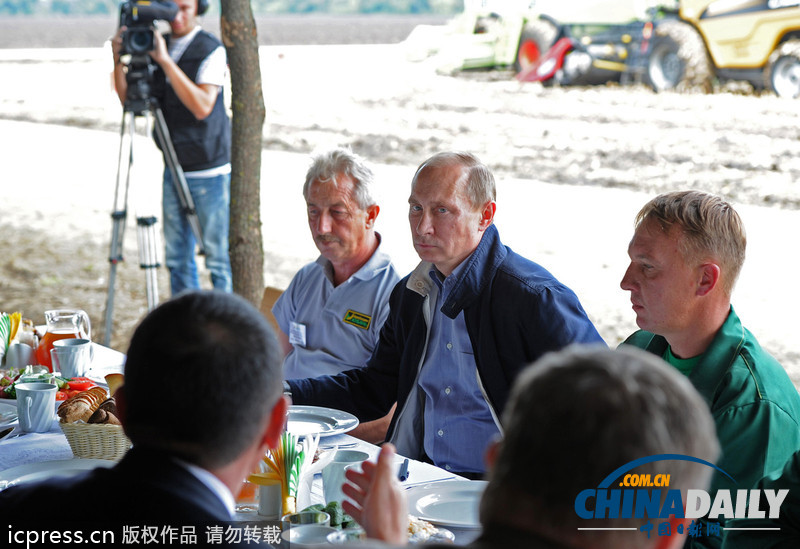 普京視察秋收情況 自稱對(duì)著鏡頭很難盡情用餐（圖）