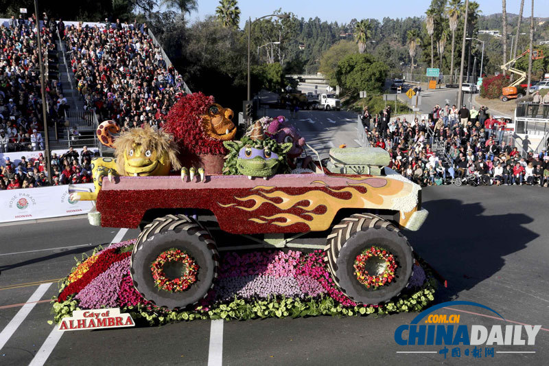 美國(guó)加州舉行玫瑰花車大巡游 “夢(mèng)想成真”創(chuàng)意無窮