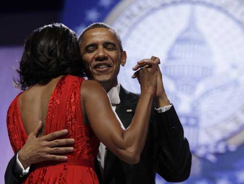 奧巴馬就職舞會 米歇爾紅裙驚艷