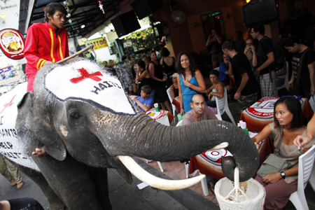 Thai elephants help collect money for Haiti