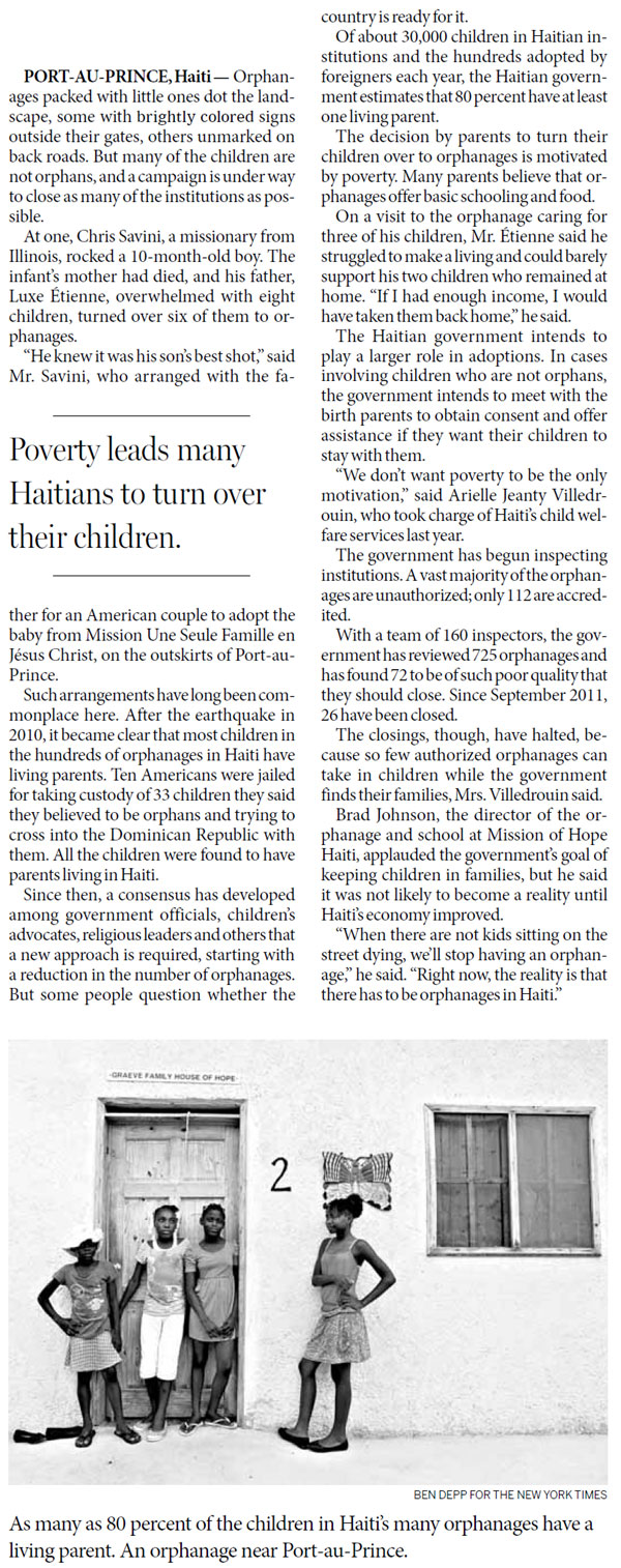 Haiti tries to reduce use of orphanages