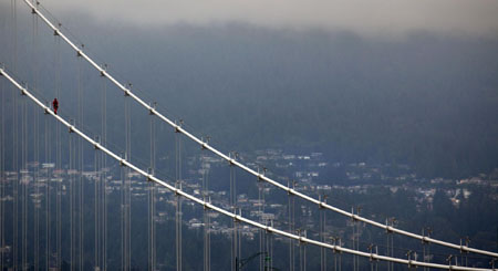 Fire rescue team's training a high altitude stunt
