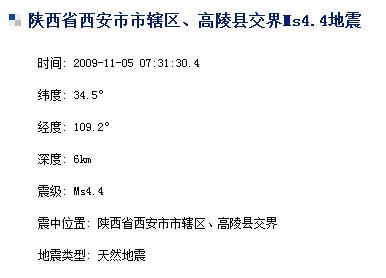 陜西西安市轄區(qū)與高陵縣交界發(fā)生4.4級(jí)地震